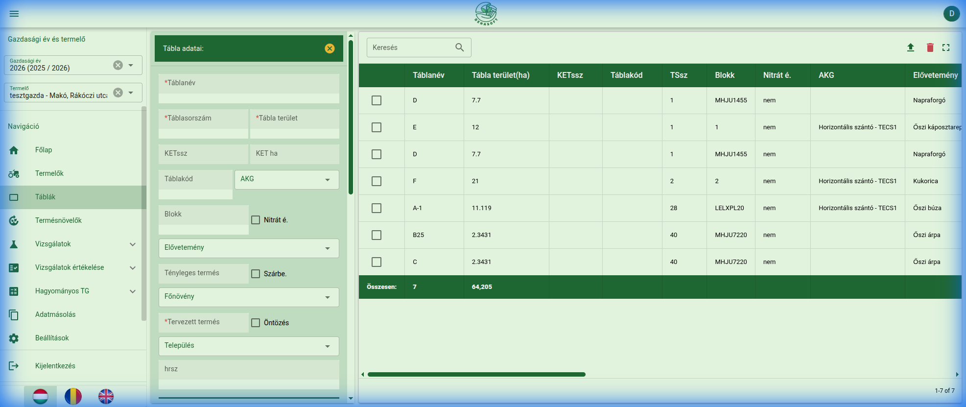 Dena tábla nyilvántartás - zónák és mintavételi pontok kezelése